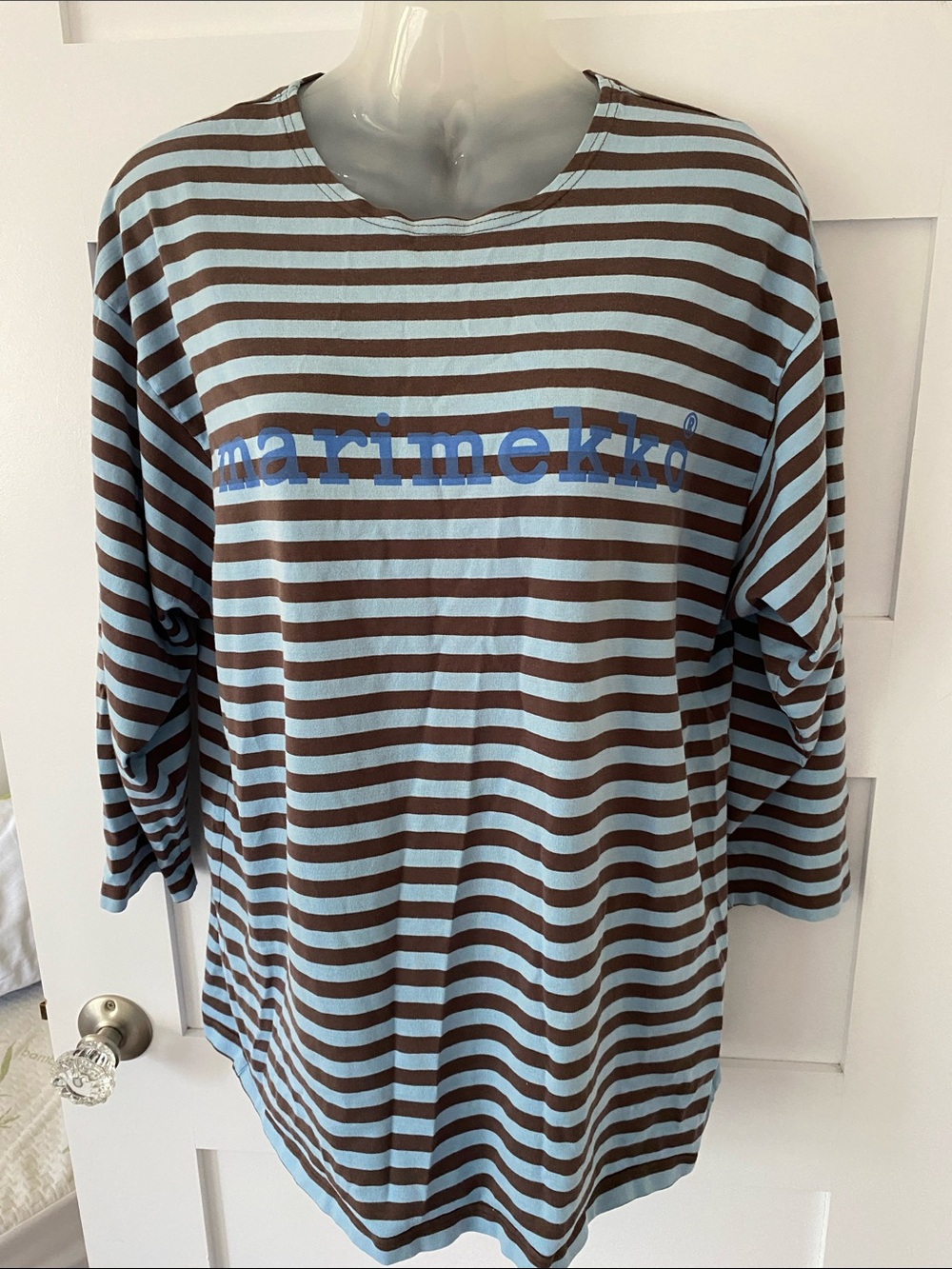 Vintage Original Marimekko Made in Finland Striped Boatneck Top Shirt Large